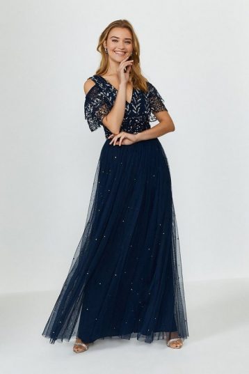 Coast Cold Shoulder Scattered Embellished Maxi Dress Navy