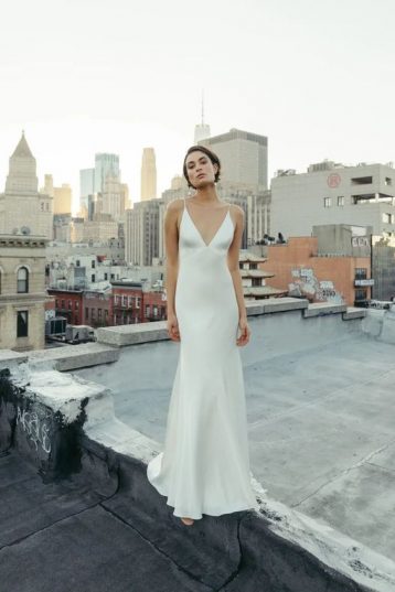 Jenny Yoo Marnie V-neck satin bridal gown Ivory