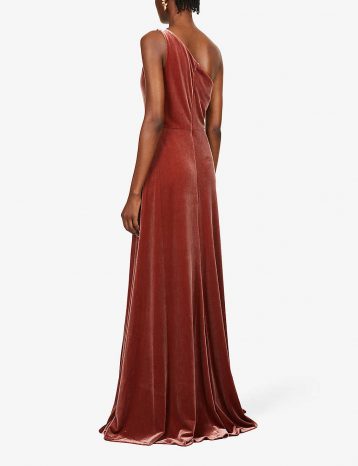 Jenny Yoo Cybill one-shoulder stretch-velvet gown English Rose