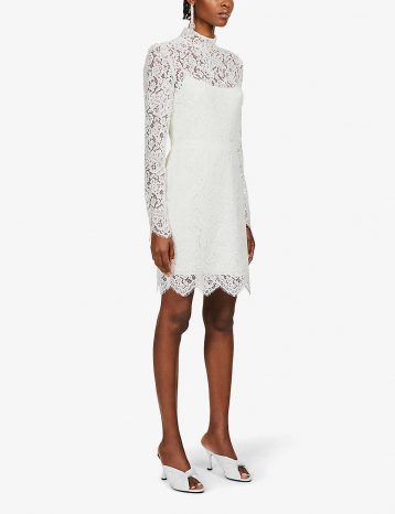 Jenny Yoo Hart high-neck stretch-lace mini dress Ivory