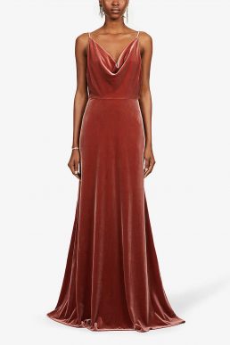 Jenny Yoo Sullivan sleeveless cowl-neck velvet gown English Rose