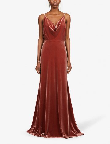 Jenny Yoo Sullivan sleeveless cowl-neck velvet gown English Rose