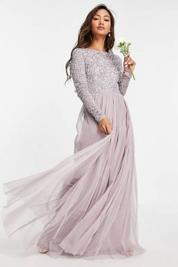 Maya tall long sleeve sequin top maxi tulle outlet dress