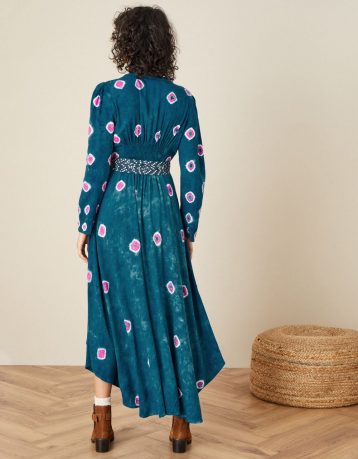 Monsoon ARTISAN STUDIO Bandini Printed Dress Teal Blue Multi