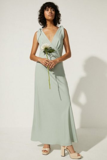 Oasis Oasis Tie Strap Bias Cut Maxi Dress, Sage Green