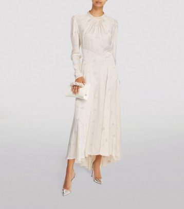 Paco Rabanne Satin Embroidered Bridal Sleeve Gown Ivory