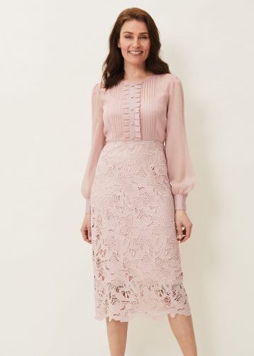 Phase Eight Aldora Chiffon Lace Dress Light Pink Blush