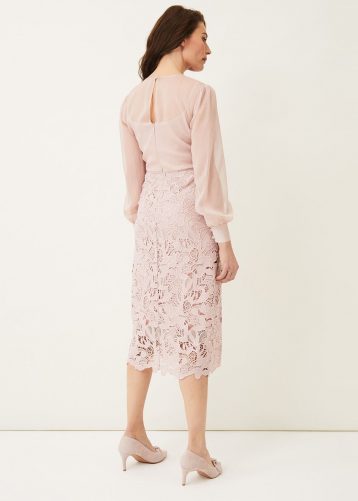 Phase Eight Aldora Chiffon Lace Dress Light Pink Blush