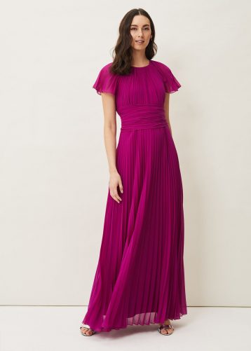 Phase Eight Astrid Pleated Dress Bright Plum Pink