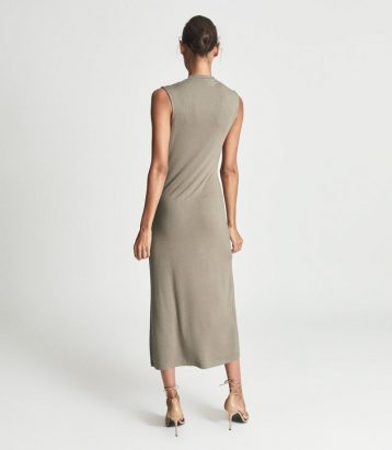 Reiss Leanne Fine Jersey Midi Dress Camel Brown