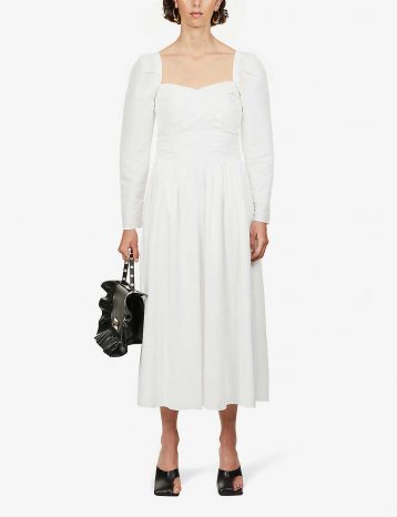 Self Portrait Sweetheart-neck taffeta midi dress White