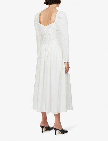 Self Portrait Sweetheart-neck taffeta midi dress White