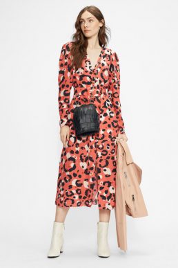 Ted Baker ISBEIL Rouleau Midi A-line Shirt Dress Coral Multi