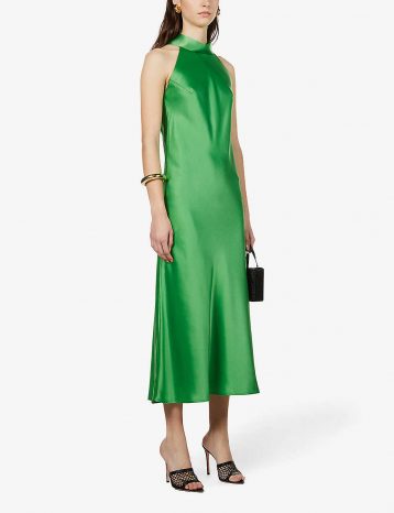 Galvan Sienna halterneck satin-crepe midi dress Green