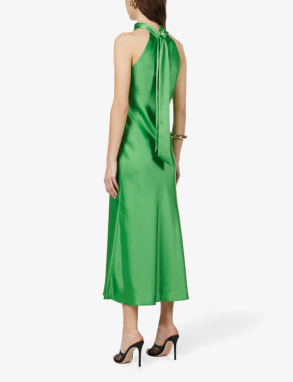 Galvan Sienna halterneck satin-crepe midi dress, Green - myonewedding.co.uk