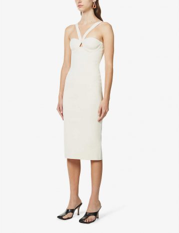 Galvan Venus halterneck stretch-knit midi dress White