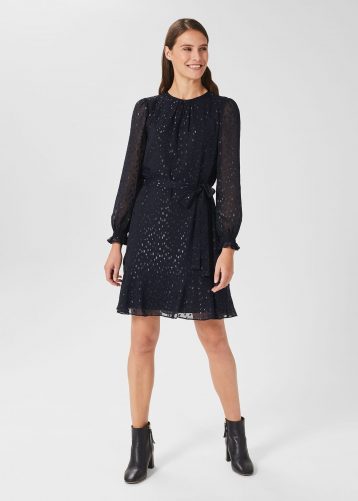 Hobbs Frances Sequin Long Sleeve Dress Navy