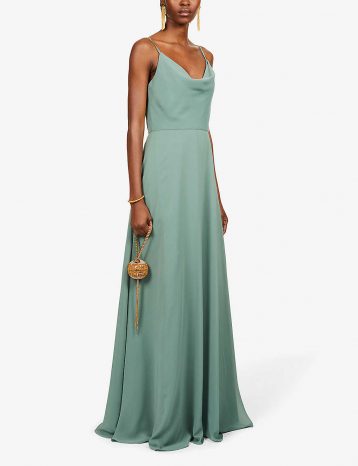 Jenny Yoo Colby cowl-neck chiffon bridesmaid gown Eucalyptus green