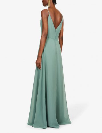 Jenny Yoo Colby cowl-neck chiffon bridesmaid gown Eucalyptus green