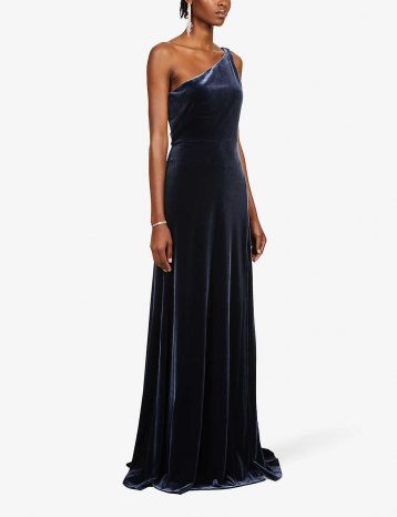 Jenny Yoo Cybill one-shoulder stretch-velvet gown French Blue