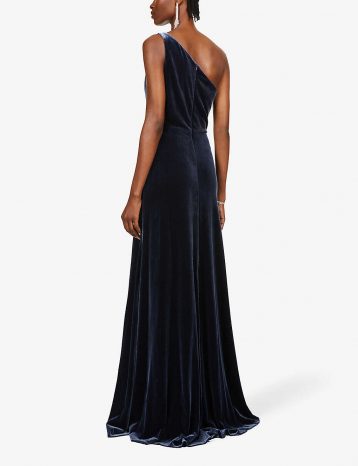 Jenny Yoo Cybill one-shoulder stretch-velvet gown French Blue