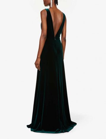 Jenny Yoo Logan Plunging Illusion V Neck Velvet Gown Dress Emerald Green