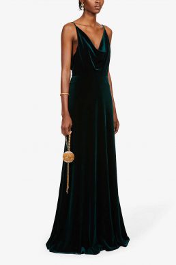 Jenny Yoo Sullivan sleeveless cowl-neck velvet gown Emerald Green