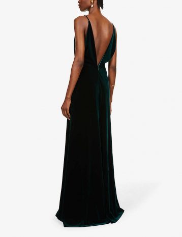 Jenny Yoo Sullivan sleeveless cowl-neck velvet gown Emerald Green