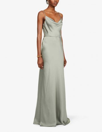 Jenny Yoo Sylvie cowl-neck satin maxi bridesmaid gown Moss Light Green