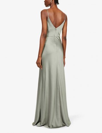 Jenny Yoo Sylvie cowl-neck satin maxi bridesmaid gown Moss Light Green