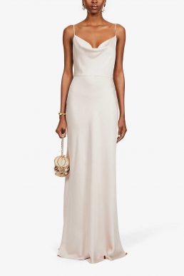 Jenny Yoo Sylvie cowl-neck satin maxi bridesmaid gown Prosecco