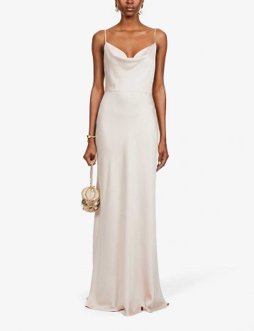 Jenny Yoo Sylvie cowl-neck satin maxi bridesmaid gown Prosecco