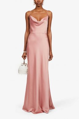 Jenny Yoo Sylvie cowl-neck satin maxi bridesmaid gown Wild Rose Pink