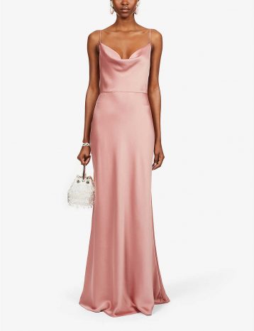 Jenny Yoo Sylvie cowl-neck satin maxi bridesmaid gown Wild Rose Pink