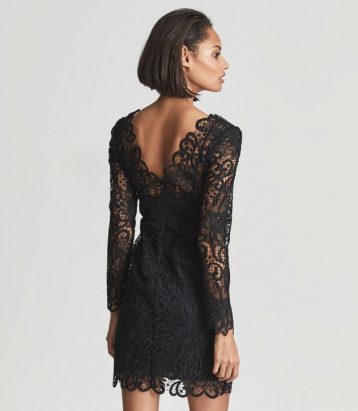 Reiss Erica Lace Bodycon Shift Dress Black