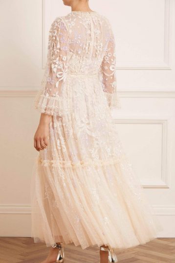 Needle & Thread Audrey Long Sleeve Ankle Gown Ivory