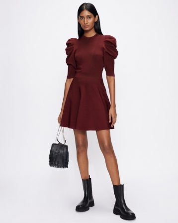 Ted Baker LLORNA Statement sleeve skater dress Deep Purple Red