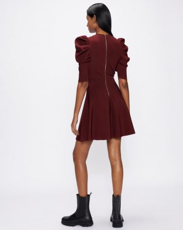 Ted Baker LLORNA Statement sleeve skater dress Deep Purple Red