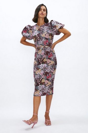 Coast Puff Puff Sleeve Scuba Pencil Dress Multi