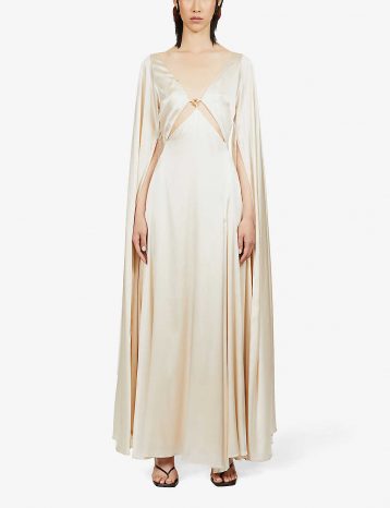 CULT GAIA Shaine cape-sleeved silk-satin gown Quartz