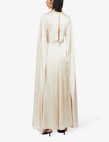 CULT GAIA Shaine cape-sleeved silk-satin gown Quartz