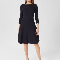 Hobbs Emily Knitted A-line Dress Navy
