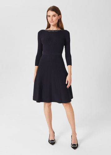 Hobbs Emily Knitted A-line Dress Navy