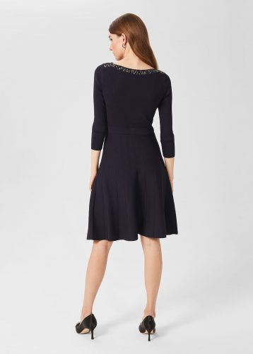 Hobbs Emily Knitted A-line Dress Navy