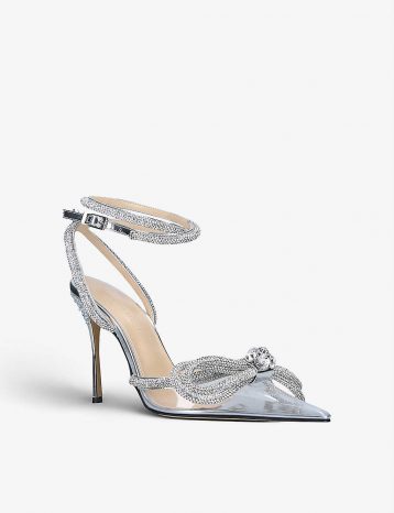 MACH & MACH Double Bow crystal-embellished PVC heeled sandals Silver