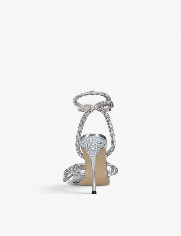 MACH & MACH Double Bow crystal-embellished PVC heeled sandals Silver