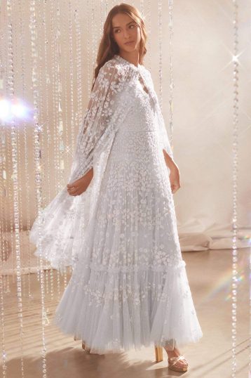 Needle & Thread Margot Midaxi Bridal Cape Pale Blue