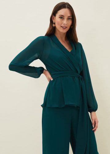 Phase Eight Florentine Wrap Co-Ord Top Forest Green