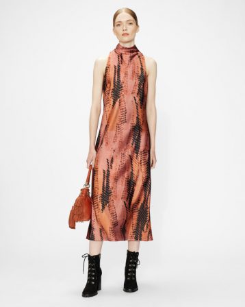 Ted Baker MIRAEYA High neck printed sleeveless midi dress Black Coral Multi