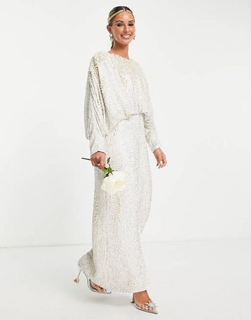 ASOS EDITION embellished pearl batwing sleeve maxi bridal dress Ivory